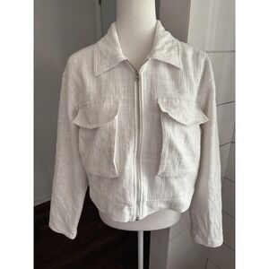 Abercrombie & Fitch Jacket Womens Large White Textured Cropped Zip Minimalist‎